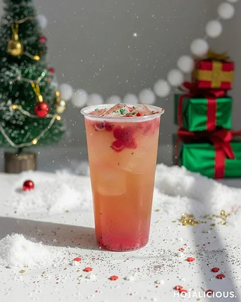 Snow jasmine dragon fruit iced green tea with fresh fruit topping