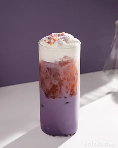 INTP Roselle Taro Sparkling Milk Cap, taro milk drink with roselle gradient, milk cap, and popping candy
