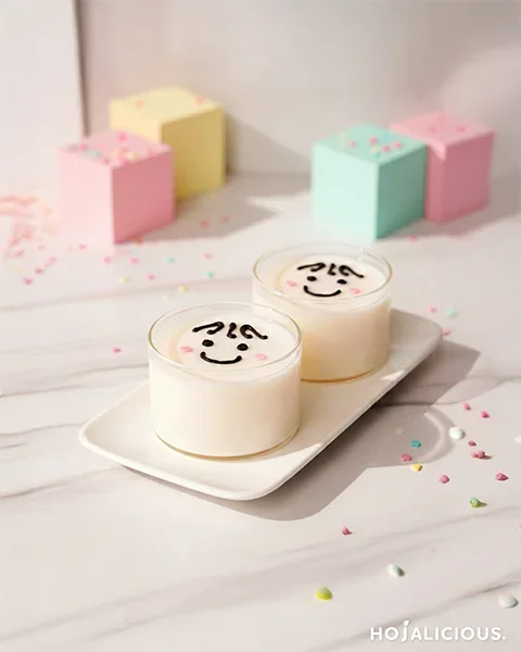 Cute coconut milk jelly with a smooth agar texture and hand-drawn facial expressions