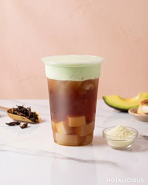 Avocado pudding oolong cream foam tea with layered texture
