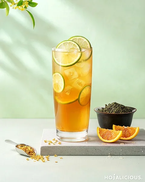 Osmanthus citrus tea with fresh lemon slices and orange flavor in oolong tea