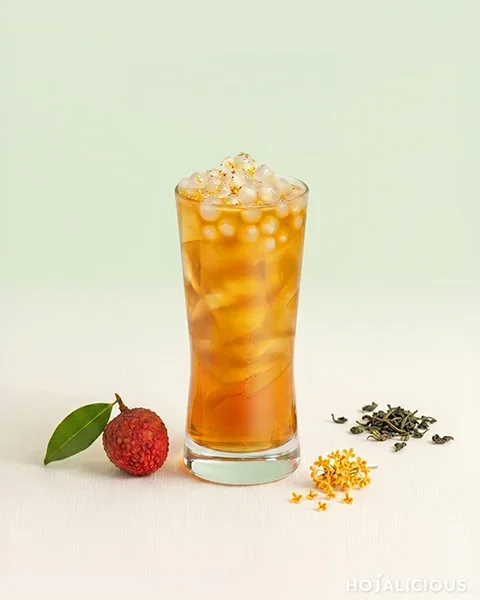 Lychee Osmanthus Oolong Tea blends Osmanthus Oolong Tea, Lychee Syrup, Osmanthus Syrup, and Water Chestnut Popping Boba into a refreshing floral fruit tea with elegant aroma, layered texture, and smooth oolong flavor for cafés and bubble tea menus.