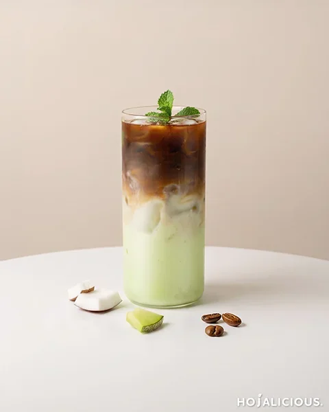 Iced honeydew coconut latte with mint and espresso