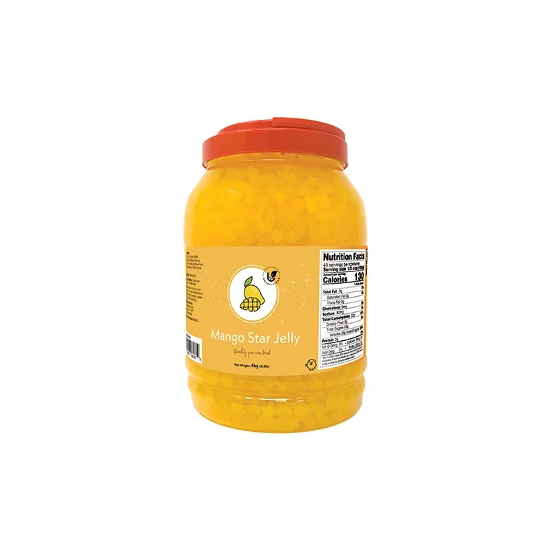 Mango diamond coconut jelly topping catching light in a clear cup
