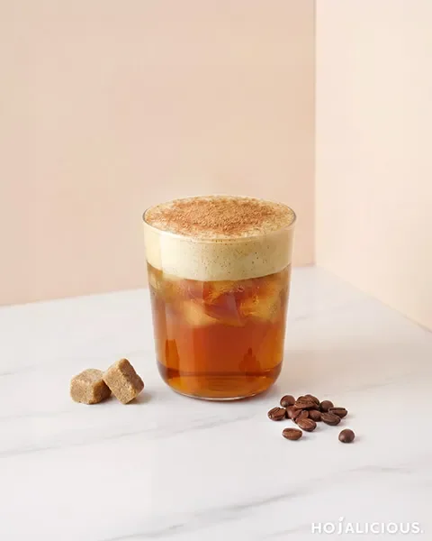 Brown Sugar Pineapple Coffee Foam made with Pineapple Syrup, Brown Sugar Syrup, Blue Mountain Coffee Foam, and Pure Brown Sugar Powder, creating a layered specialty coffee with tropical fruit notes and rich coffee aroma.