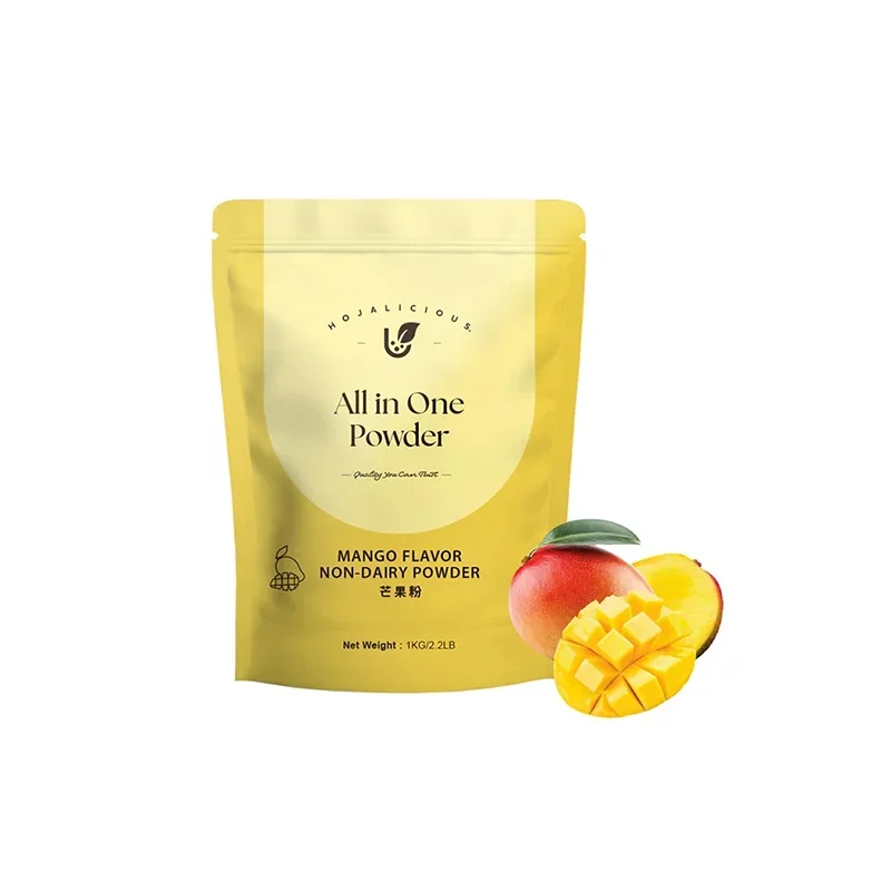 Hojalicious mango 3-in-1 powder blended into a creamy mango milk tea