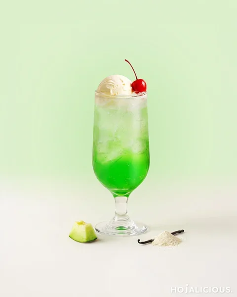 Honeydew cream soda — melon soda float with vanilla ice cream and a cherry