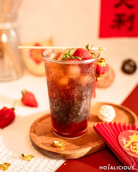 Strawberry Espresso Romano, a fruit-forward festive coffee combining strawberry and espresso for New Year commercial menus