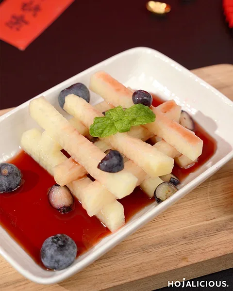 Blueberry Mountain Yam Salad, a light festive dessert or side dish for New Year and seasonal commercial menus