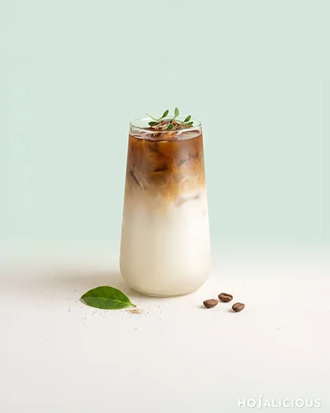 Jin Xuan oolong tea latte made with Milky Mist tea, fresh milk, vanilla syrup, and espresso, featuring a layered white-to-brown appearance.
