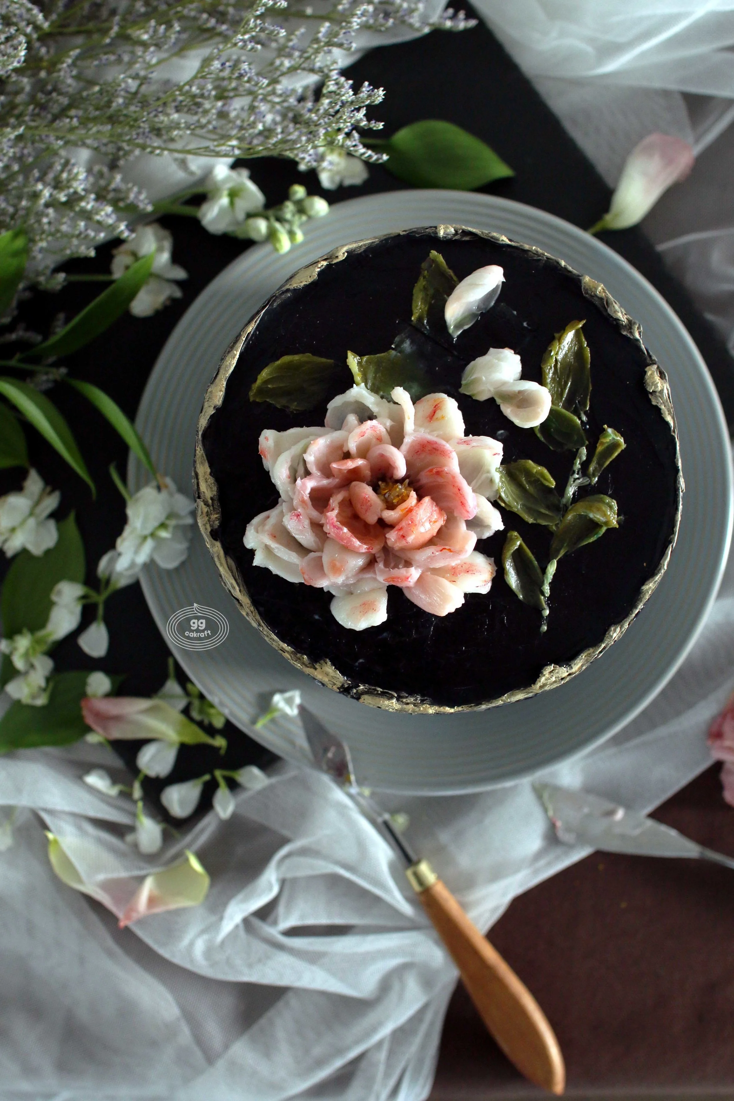 Day 2 - Knife Art Flower (Real cake) - Peony, Rose, Cosmos, Various leaf expressions