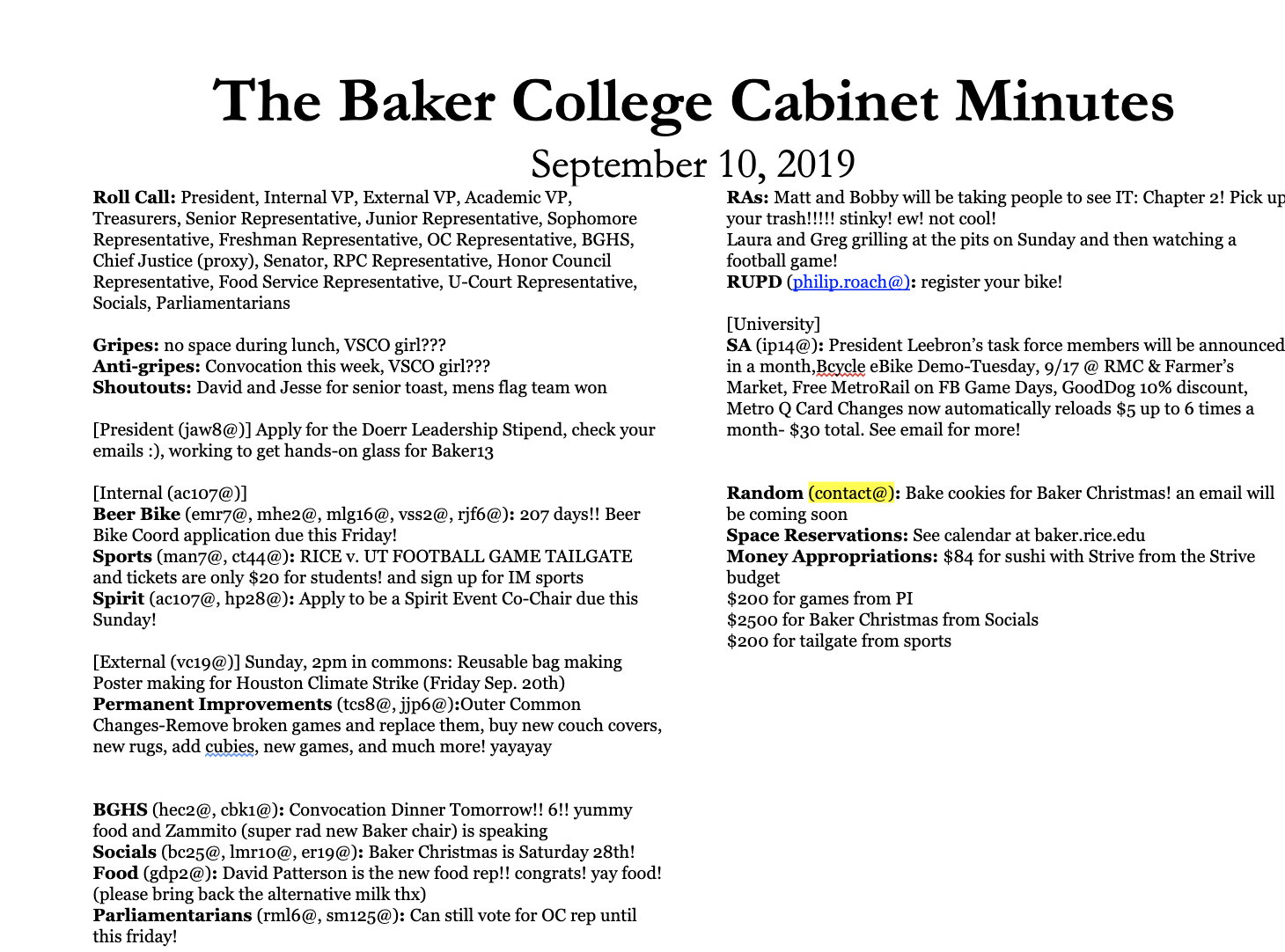 Minutes Baker College
