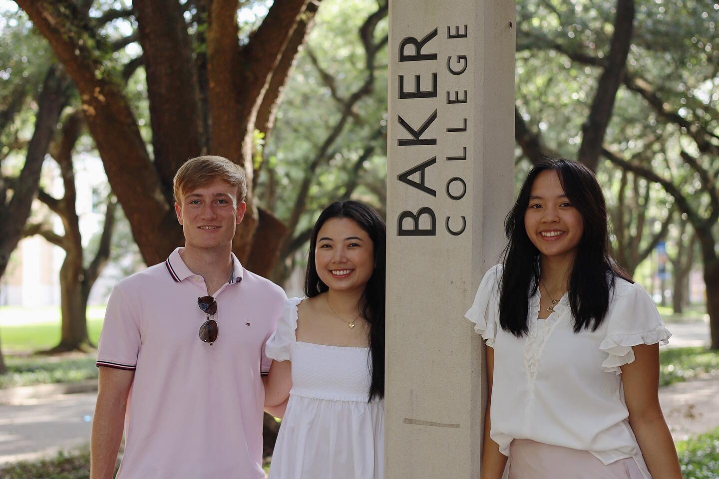 Hi New Students!! Welcome to Rice, but most importantly, welcome to BAKER!!!

We are LJJ (aka Lynn-Chi, Jennie, and Jacob), and we are the 2023 Baker O-Week Coordinators. We&rsquo;re here to help you with anything O-Week related! We are so honored to