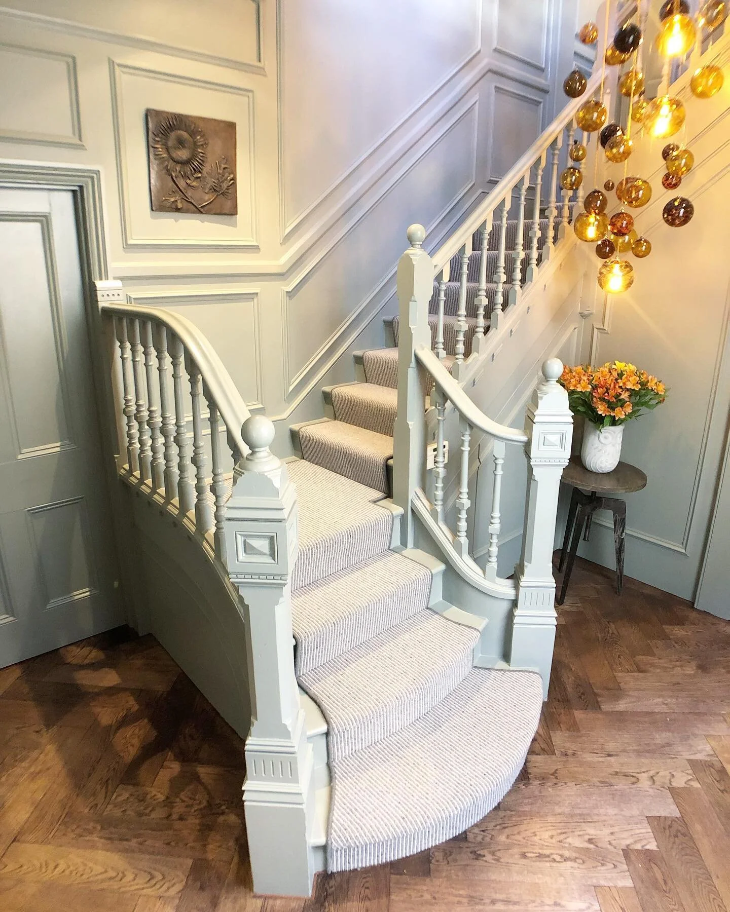 Pt.1 Downstairs in the Hall, Stairs and Landing decorated for interior designer, Lucy Hooker (@a_dulwich_diary) - A huge amount of work went in to this job. All the woodwork was waxed, which needed stripping, sanding and shellac priming. Loved making