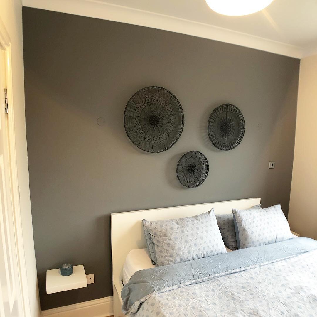 Three bedroom house in #Surbiton - Feature wall painted in the Master Bedroom - Colour is @farrowandball &lsquo;Moles Breath&rsquo; - Keep swiping to see the before pictures. #RichardsonInteriors #PaintingAndDecorating #Painting #Decorating #Surrey #