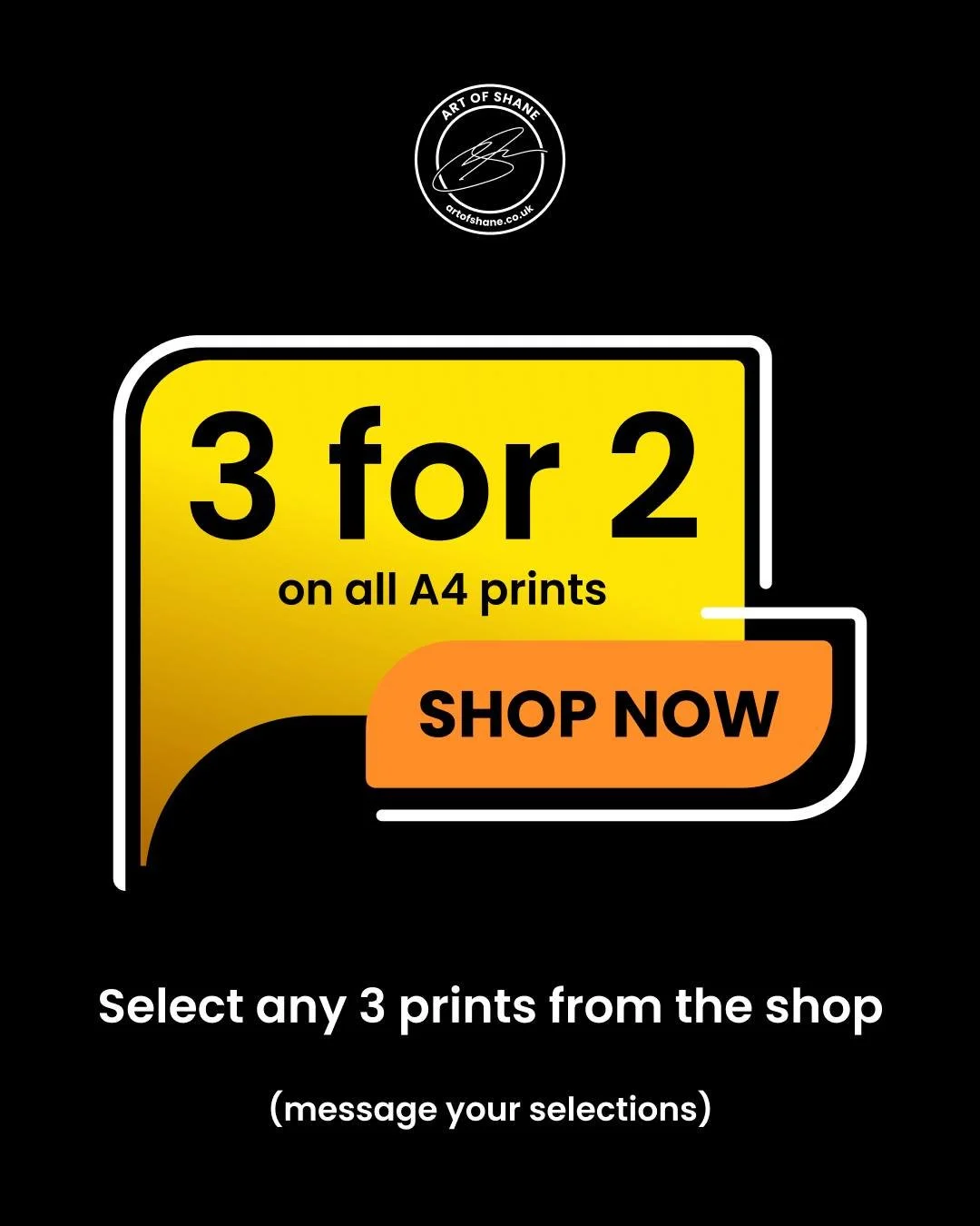 Fancy a few prints, but can't decide?
3 for 2 is LIVE - join me on Whatnot to see the prints and select which 3 you'd like to have!
Also available outside of the Whatnot platform, just drop me a message.

#fyp #artofshane #printoffer #digitalcreator 