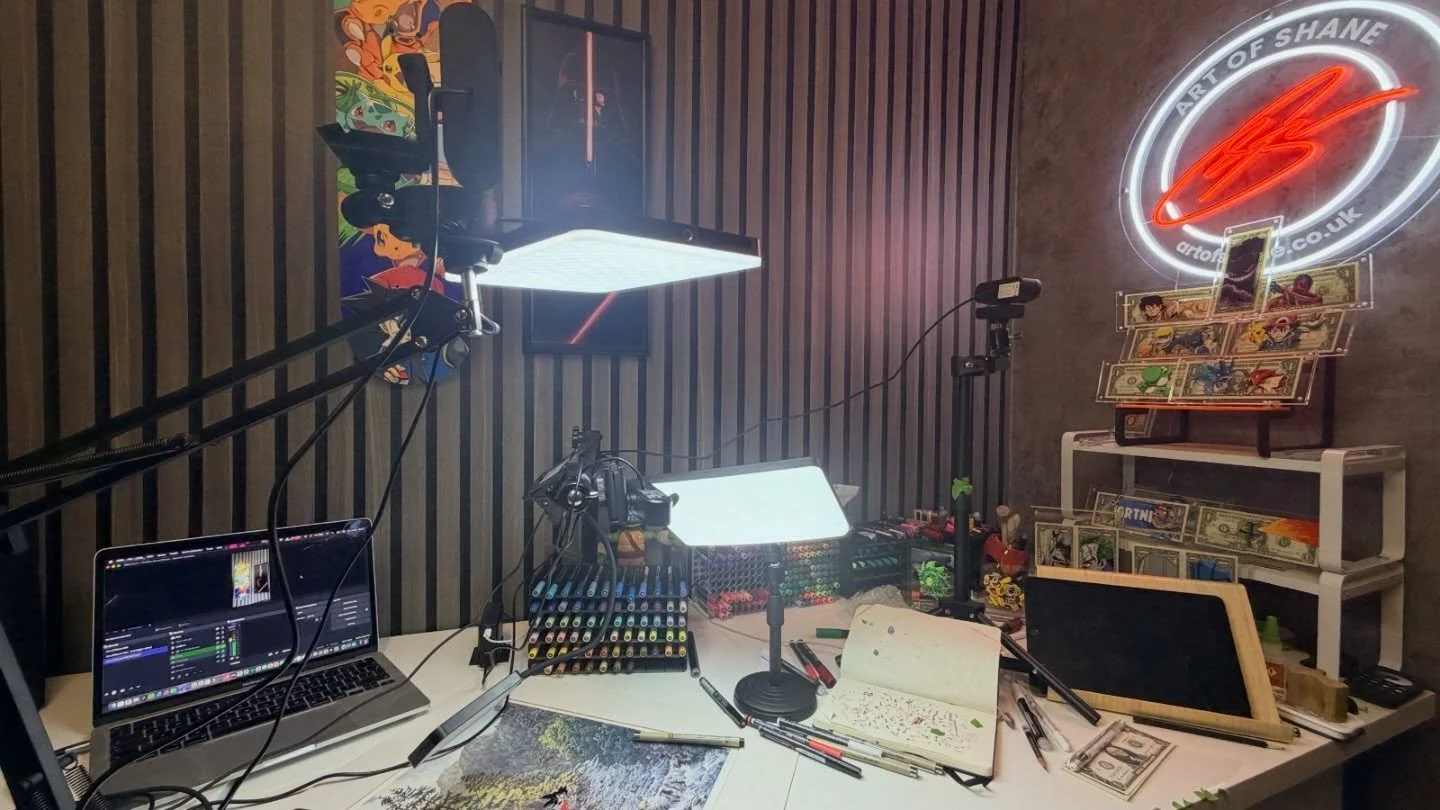 A little insight into the streaming setup

From the next stream I&rsquo;ll be running;
4 camera setup (only three are shown here)
3 LED light sources

The aim is to show you guys as much of the process as I can.
It&rsquo;s a messy desk as I&rsquo;m i