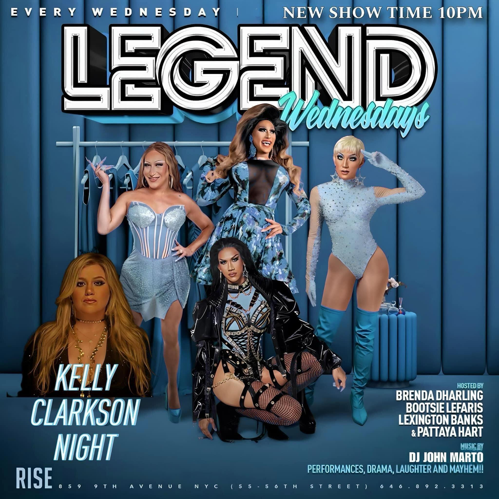 Kelly Clarkson night TONIGHT at Rise for Legend Wednesdays! Show time at 10!