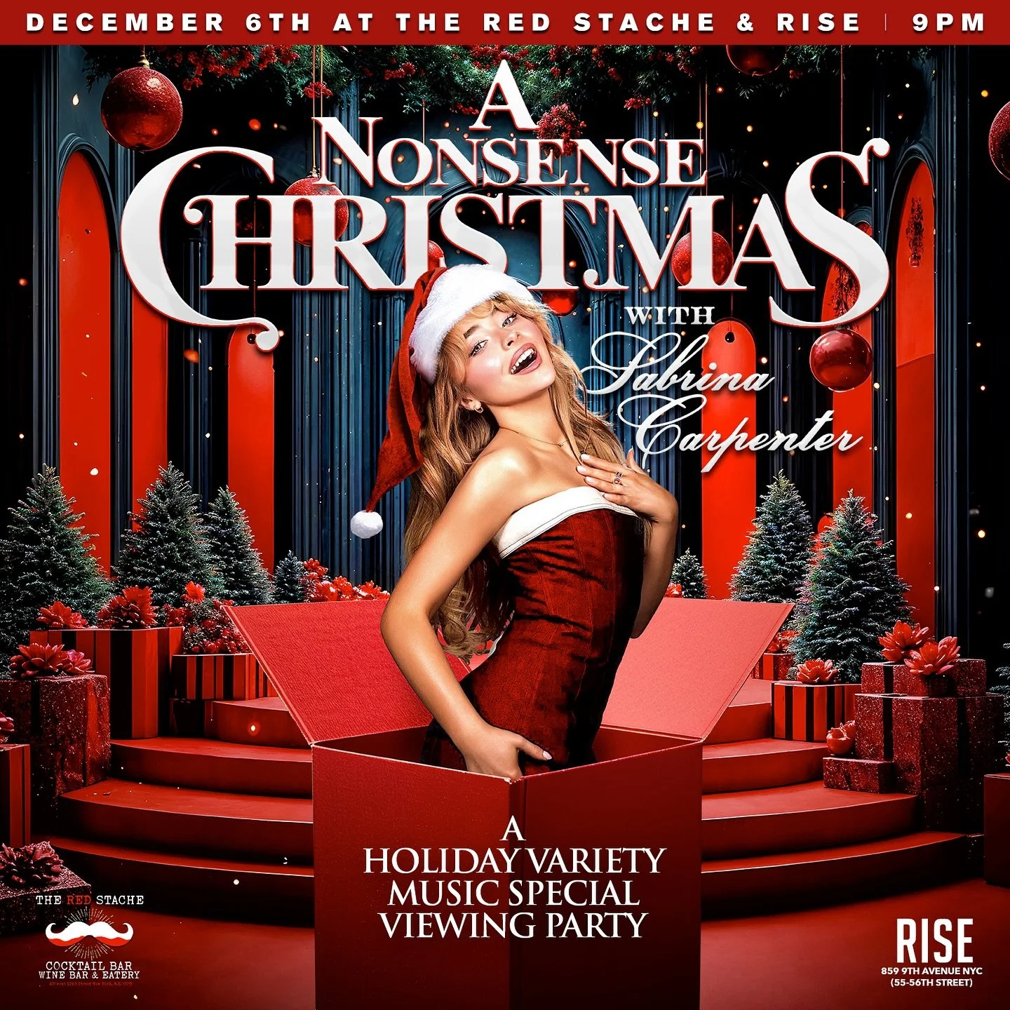 Join us at Rise AND The Red Stache December 6th for a viewing party of Sabrina Carpenter&rsquo;s &lsquo;A Nonsense Christmas&rsquo;! 9PM

#gaynyc #gaybarnyc #gayclubnyc #nycgay #instagay #hellskitchennyc #sabrinacarpenter #anonsensechristmas