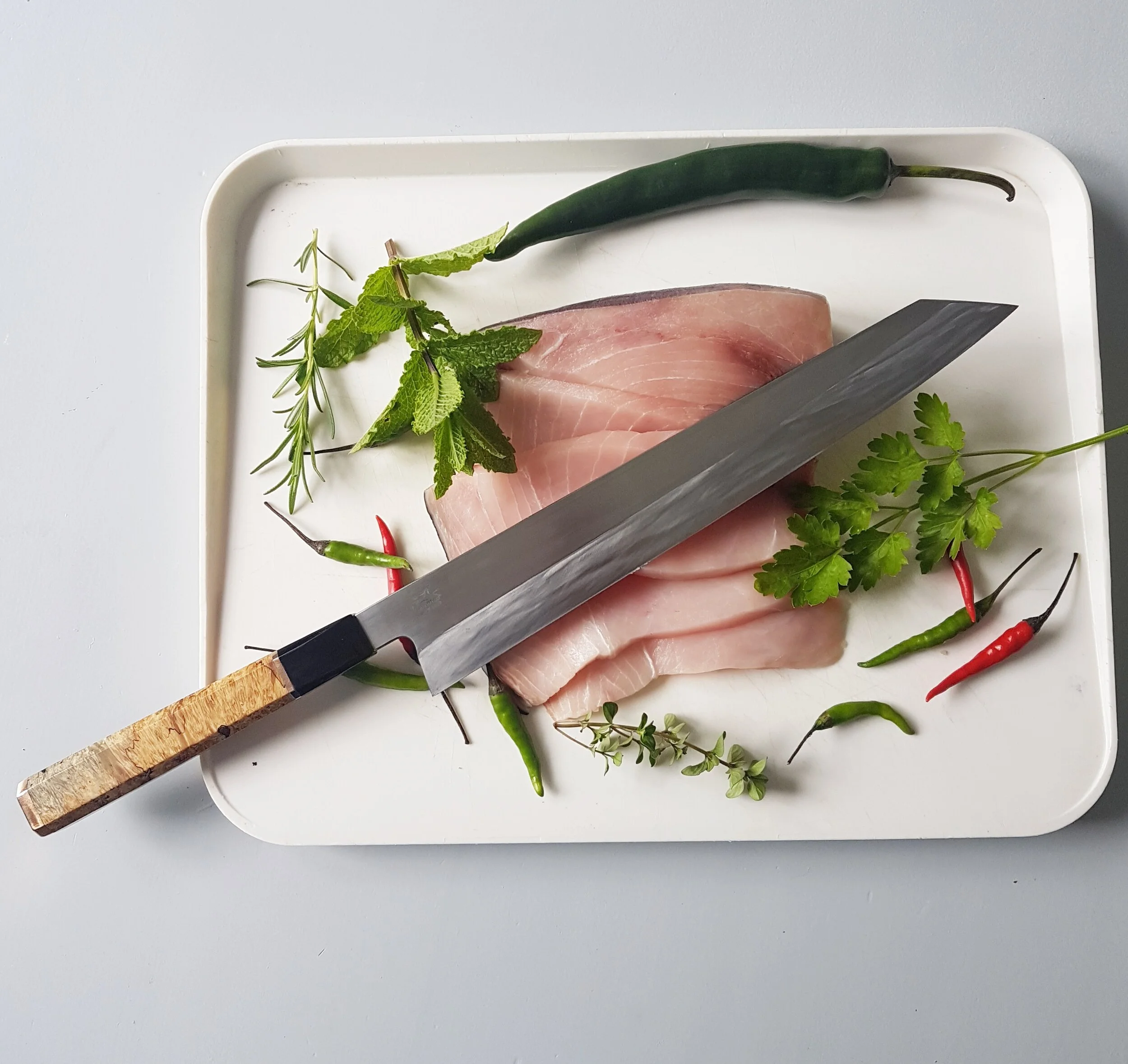 &nbsp;280mm KiritsukeThe blade is made from DIN 115W8 (1.2442) a specialised knife steel made by Lohmann-Stahl in Witten, Germany and is only made to specification for Achim Wirtz (which is who I buy steel from). The inclusion of 2.0% Tungsten makes…