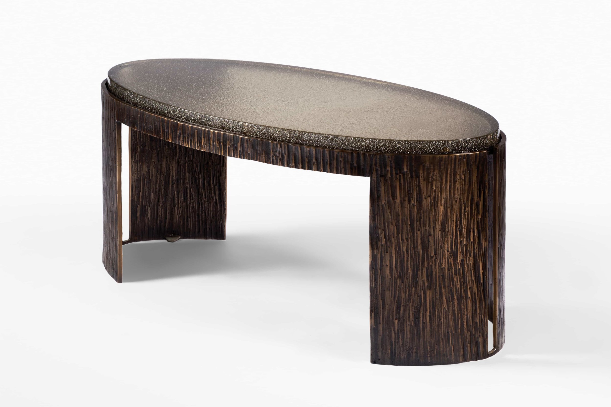 Ogden Cocktail Table No. 2 with cast glass top, 3/4 view