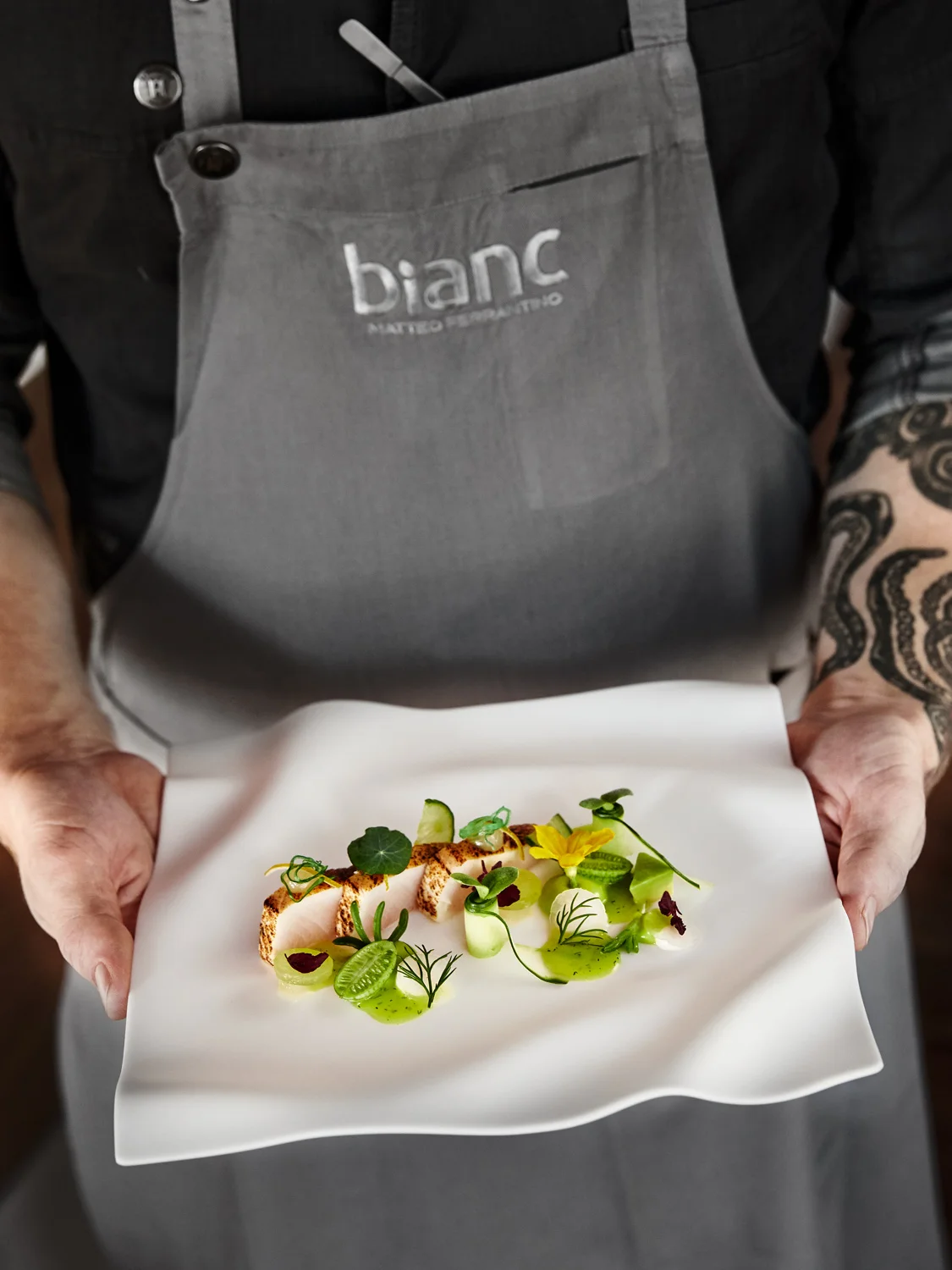 Restaurant BIANC Hamburg, Greater Amberjack, Cucumber, Lime, Avocado