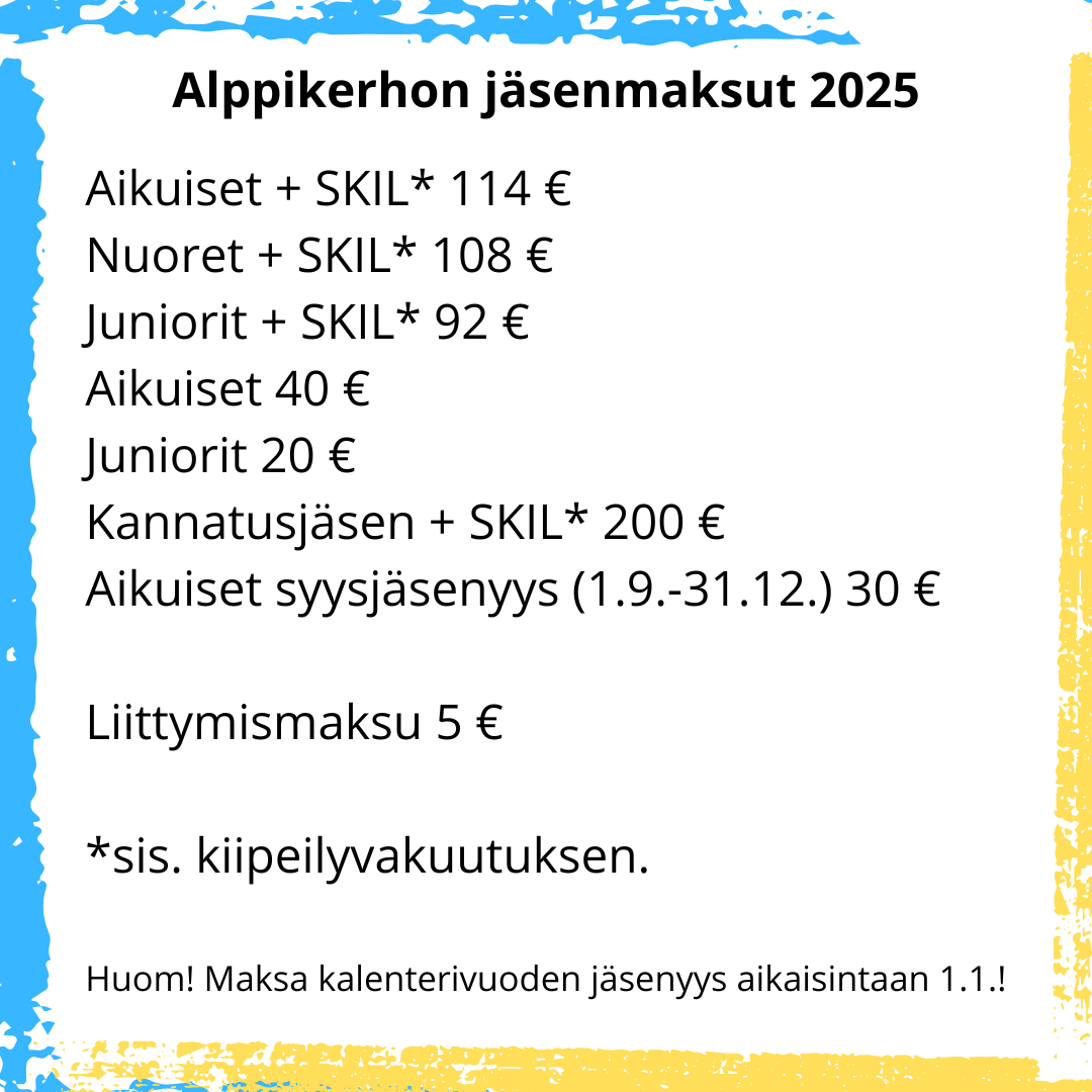 Alppikerhon jäsenmaksut 2025 (membership fees)