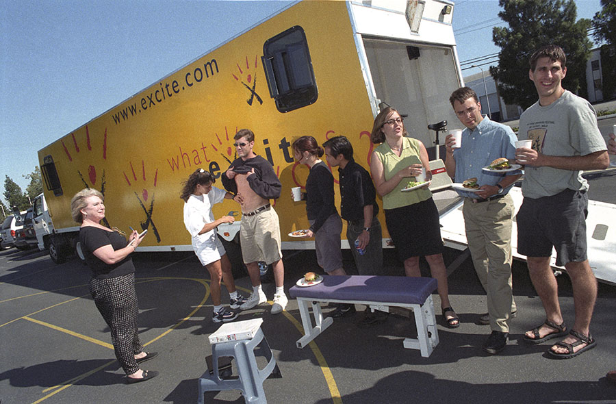 Back in the dotcom halcyon days of late 90s, Excite treated its employees to a weekly afternoon barbecue kitted out with their own custom-made motor home providing Excite employees free health checks while they tucked into their hamburgers! 