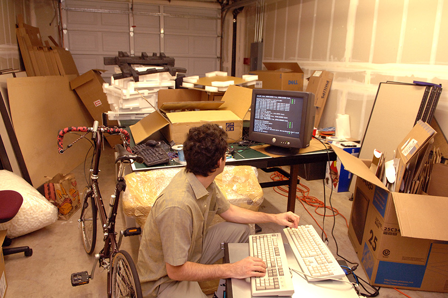 Ben Lutch in his much less sophisticated server room (i.e. a converted garage) at Jotspot (founded in 2004) in Downtown Palo Alto - the new startup he now works at with Excite co-founders, Joe Kraus and Graham Spencer.