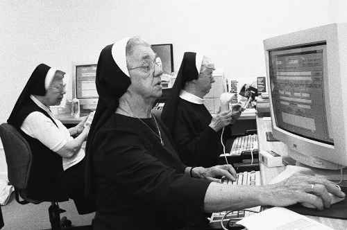 Benedictine Nuns cataloguing products for the Drugstore.com.
