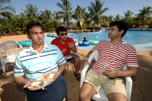  Anurag Dod, the co-founder and CEO of Guruji.com with his colleagues at play day at Club Cabana at an exclusive beach-style resort on the outskirts of Bangalore. 
