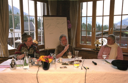  Dr. Carl O. Simonton, a leader in mind/ body medicine and author of best seller book, ‘Getting well again’, talking to cancer patients in the Swiss mountain resort, Schonried. 