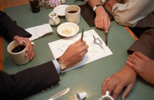 Rakesh Mathur, CEO of Junglee.com meeting with his angel investors over lunch in Buck’s in Woodhouse. 