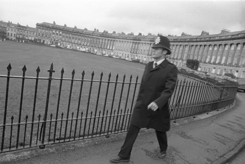 Ian Sanders, Bath’s mercurial scrum half, had 88 caps for the club and would have played for England had it not been for Richard Hill, England’s then first choice scrum half. Sanders worked for the police during the day – seen here walking his beat on Bath’s renowned Royal Crescent.