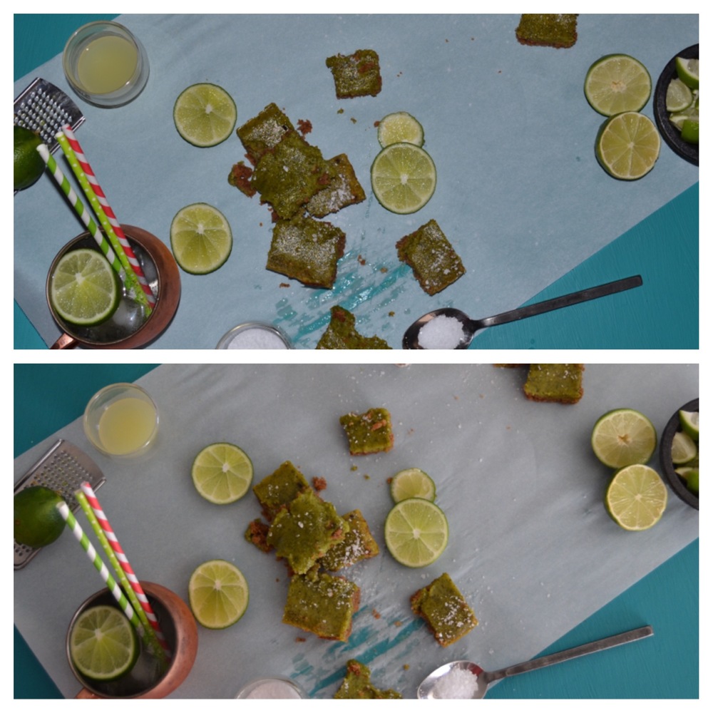 Again, these Salted Tequila Lime Bars were taken with my fancy camera. But again, notice the difference between this photo with artificial light (above) and natural lighting (below). Makes all the difference!