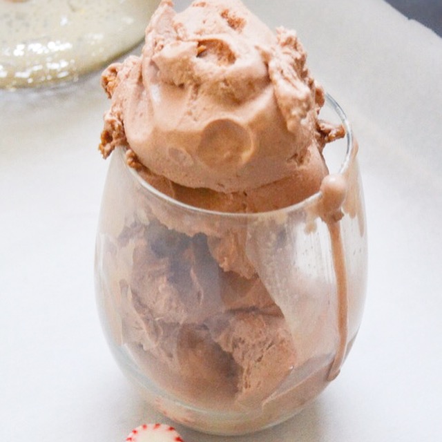 Non-dairy chocolate "ice cream" with peppermint-mocha marshmallow swirl