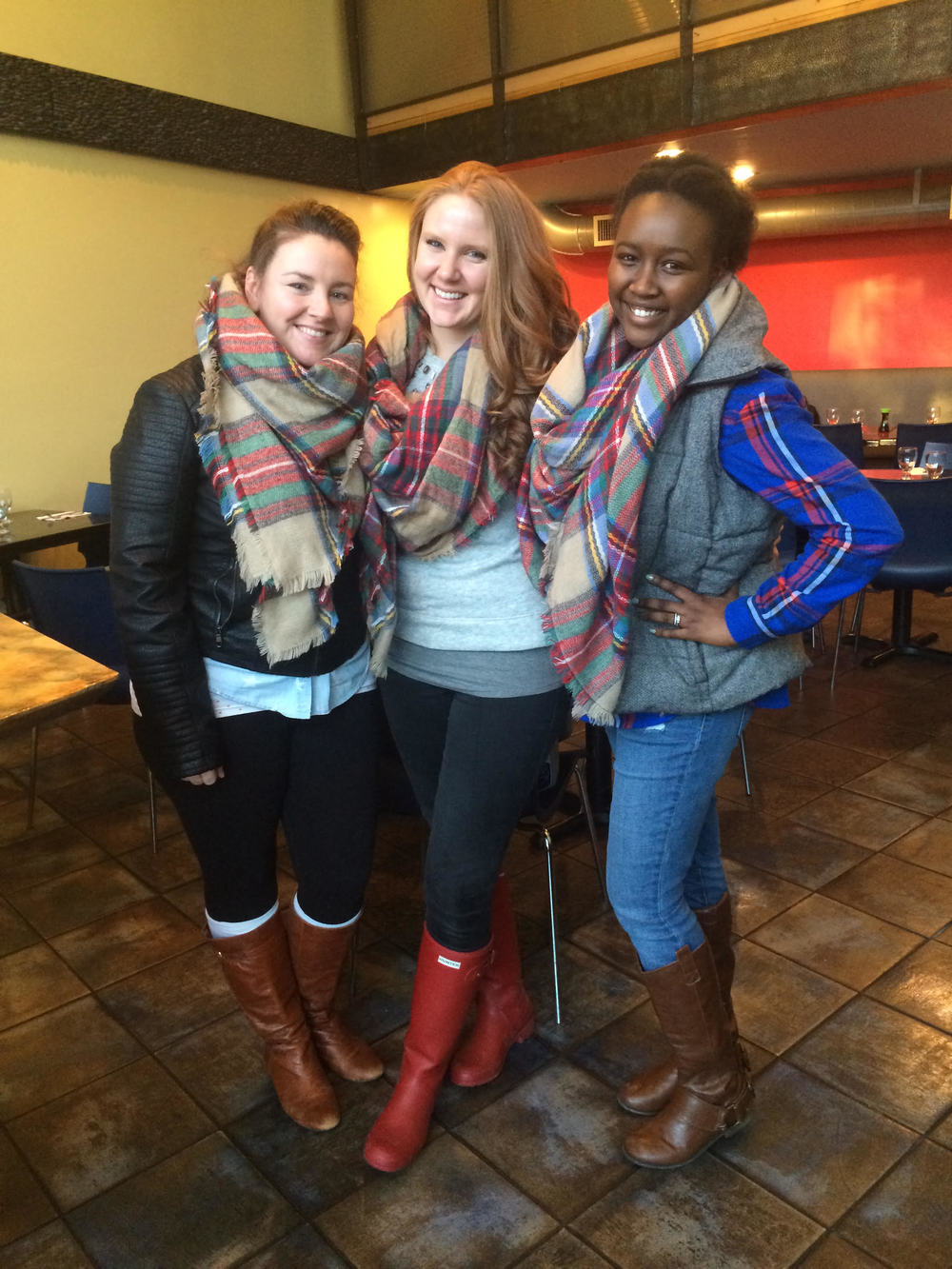 From L to R: Dianne, me, and Sandra in our matching blanket scarves, that was totally unplanned. I love these girls so much. 