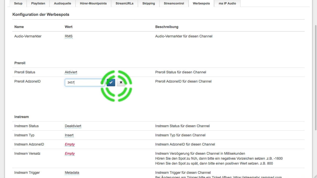 Configuration of advertisement streams