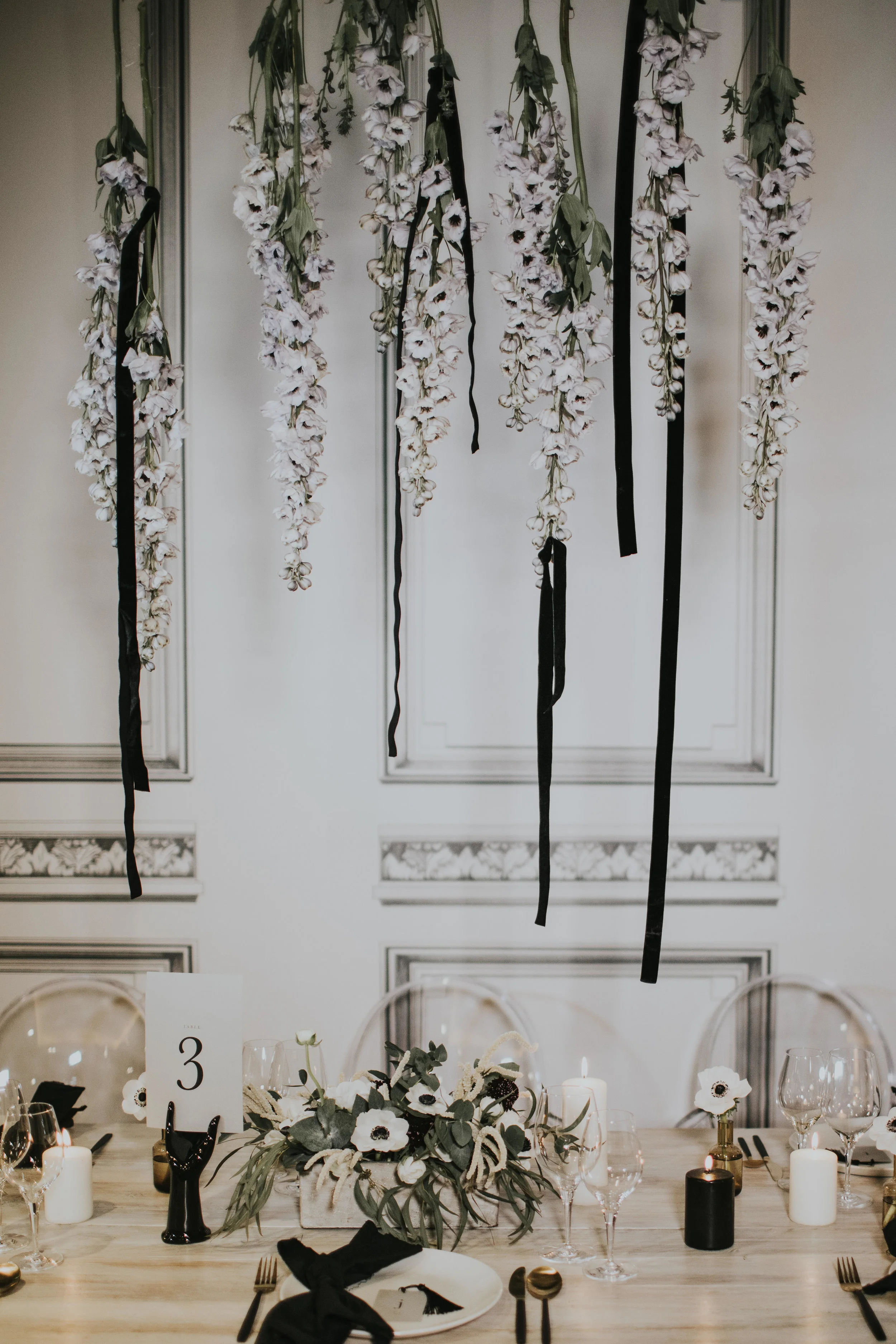 Hanging delphiniums