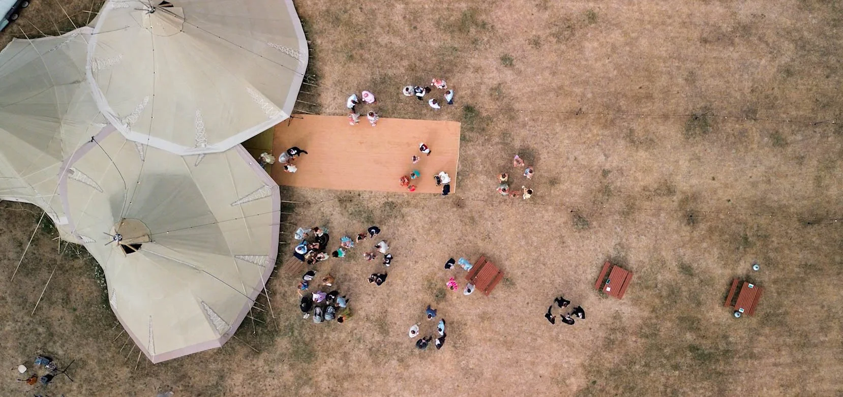 rone view of Tipis at Bertie's Barn wedding venue