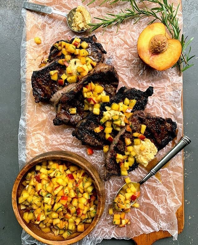 If you are looking to switch up your grilling and take advantage of peach season, I have the recipe for you! Steak with Honey Butter and Peach Salsa is perfect in every way. It&rsquo;s simple, takes advantage of the seasonal flavors, and looks mighty