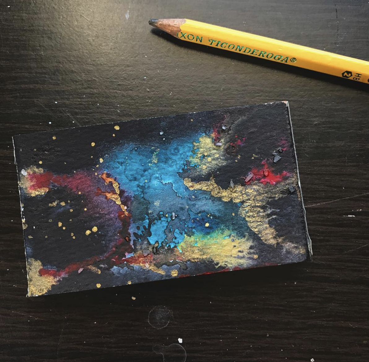 "Nebulae," 2017. 2x3.5" watercolor, ink on cold press watercolor paper. © Sarah B. Smith Art.