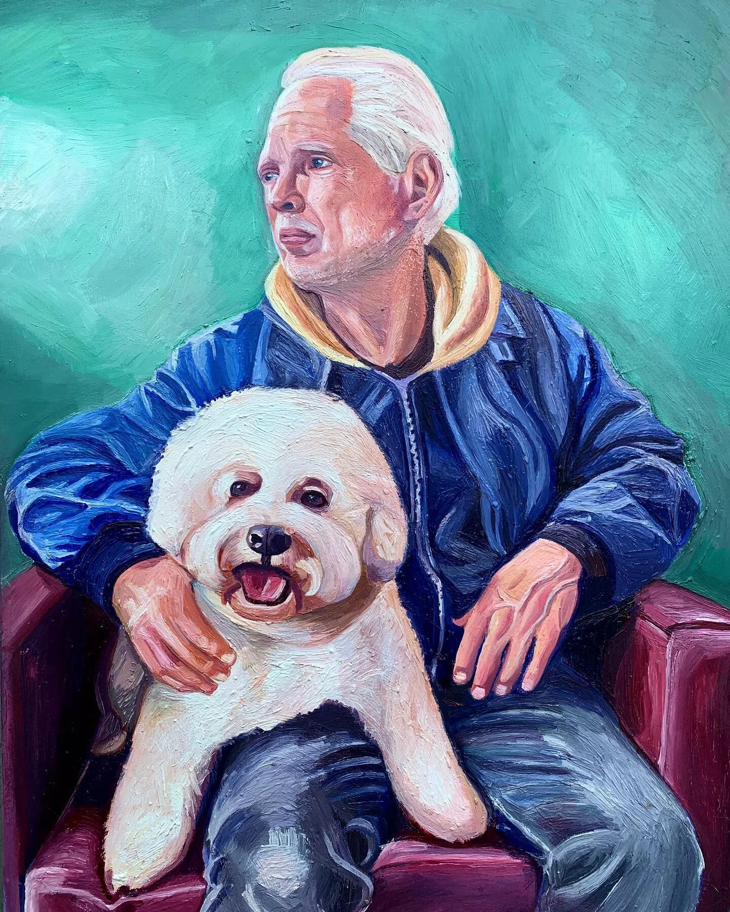 Another #commission #painting of someone with their #pet this one was done on a wood panel, swipe for close ups of the #faces tag someone who needs this for themselves! #fineart #artofinstagram #artislife