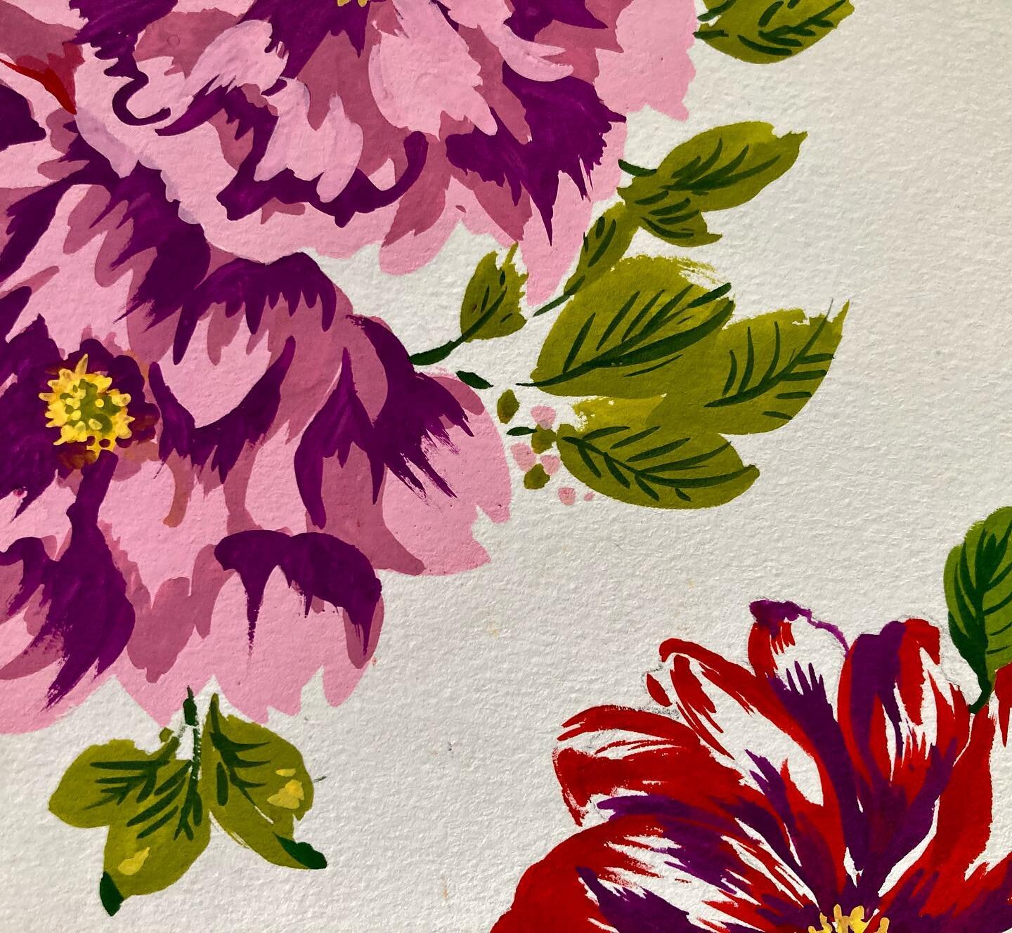 Close up hand painted gouache flowers 🌺 for scanning and putting in repeat 

#repeatpattern #floral #flowers #gouache #painting #floraldesign #fashion #fashionprint #printedtextiles #patterndesign #printandpattern #surfacedesign #textile #textiledes