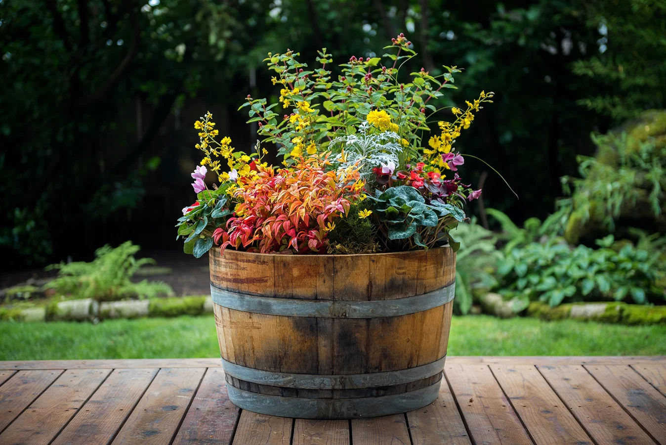 oak whiskey barrel half dimensions: 26”x17.5”