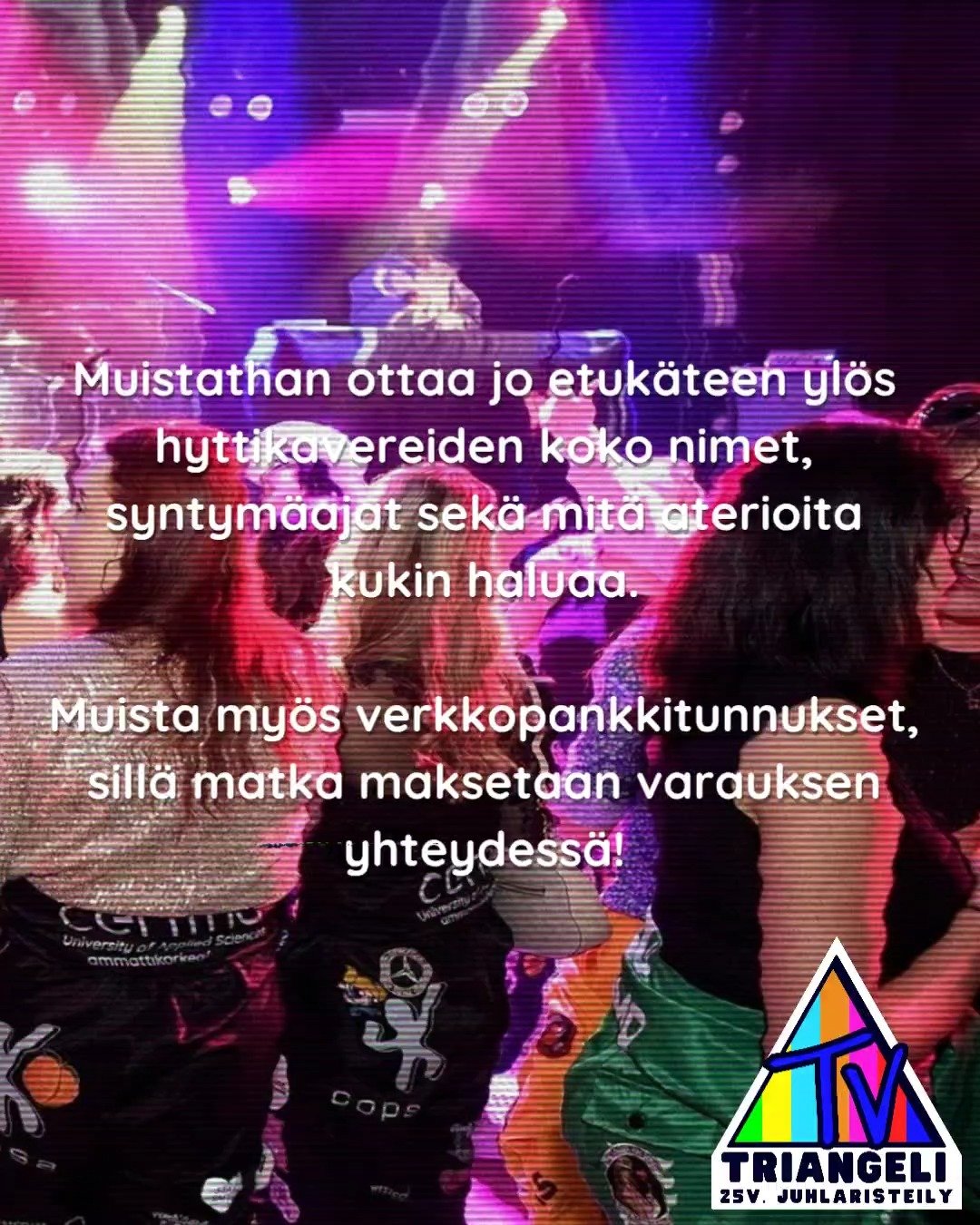 🇫🇮🇬🇧 Tiesitk&ouml;, ett&auml; matkat varataan hyttikunnittain eli yksi ihminen varaa koko hyttiseurueelle hytin? 🔥🎉

Muistathan ottaa hyttikavereidesi nimet, syntym&auml;ajat, mahdolliset ohjelmiin osallistumiset, haluaako bussikuljetukseen vai