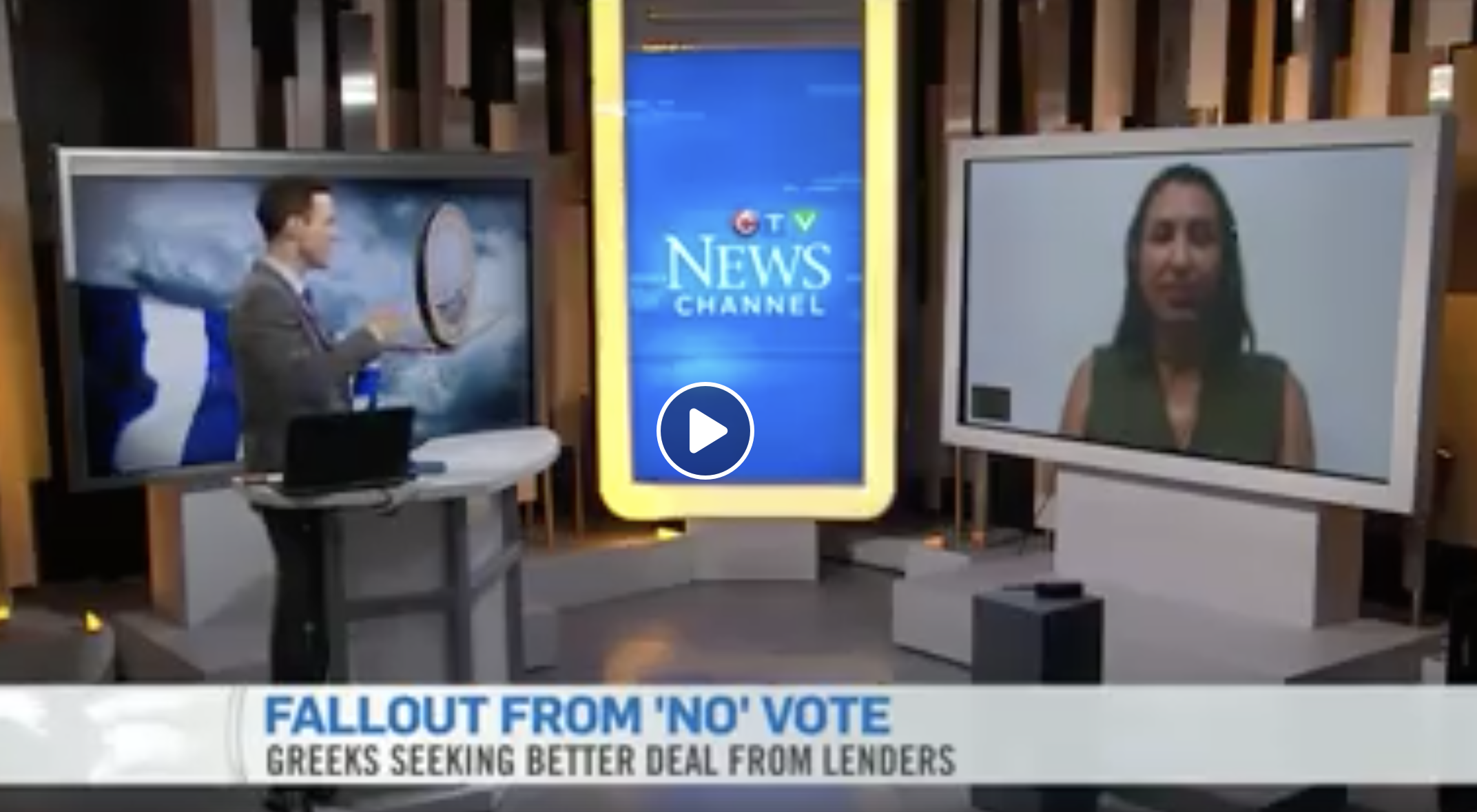 Ellie Ismailidou remotely joins Canadian network CTV evening news to talk about the fallout from the ‘No’ vote at the infamous Greek referendum.