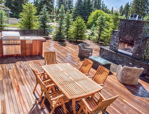 A wooden kitchen and BBQ area in the Calgary and Banff area