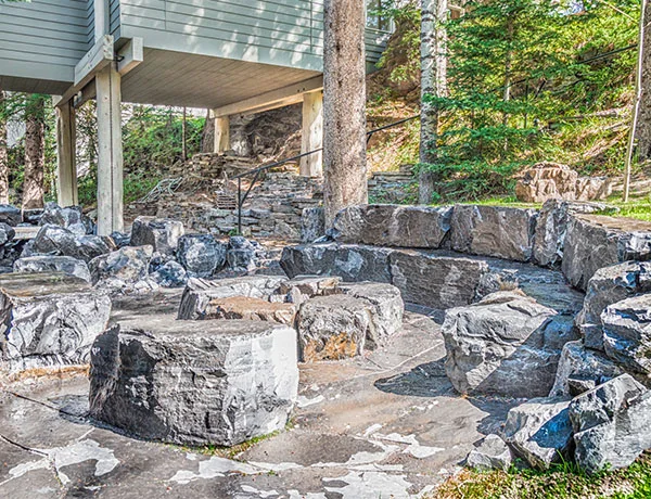 A backyard compete with rock features in the Calgary and Banff area