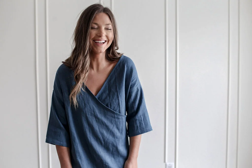 Nomi Designs linen 3/4 sleeve knee length indigo tunic